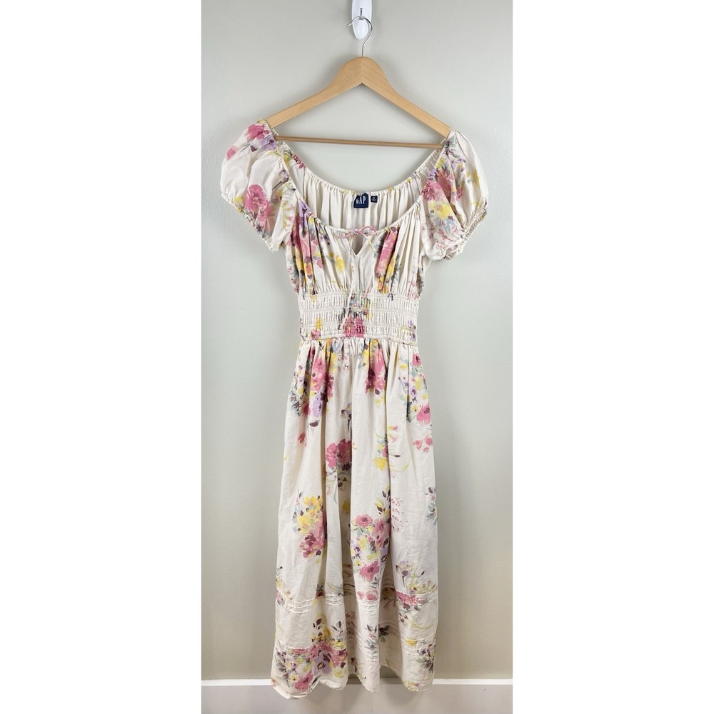 Gap Voile Smocked Floral Midi Dress Tiered Milkmaid Coquette Cottage Core Sm